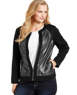 Calvin Klein Plus Size Jacket, Faux Leather Zip Front   Plus Size