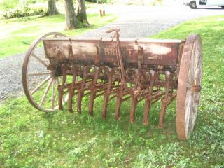 John Deere 6 foot wooden grain drill with wood wheels Antique Vintage