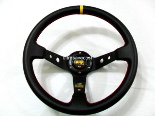 350mm Rally 4 Deep Dish Red STI Leather Steering Wheel