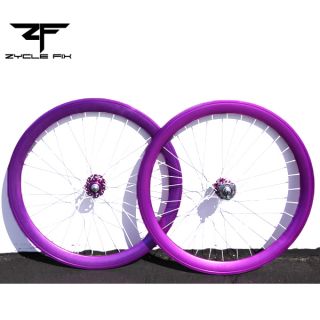 Anodized Purple White Fixed Gear Fixie Bike 50mm Deep V Wheelset Wheel
