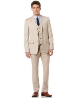 Perry Ellis Suit, Linen Herringbone Three Piece Suit   Mens Suits