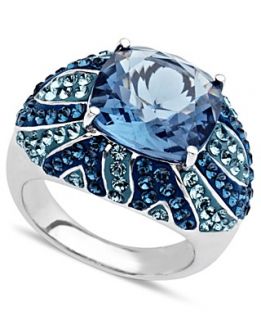 Kaleidoscope Sterling Silver Ring, Blue Crystal Mosaic Cushion Cut