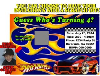 Hot Wheels Cars Birthday Party Invitations Scratch Off Custom