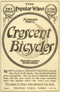 1898 Ad Western Wheels Crescent Bicycles Sky High Moon Wreaths