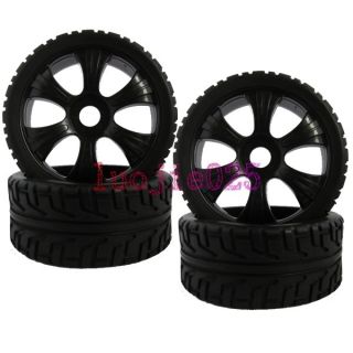 4PCS RC 18 On Road Car Buggy Foam Rubber Tyre Tire & Wheel Rim black