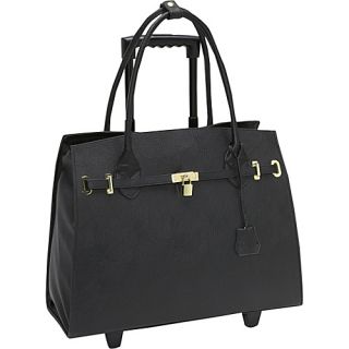 Murval Faux Leather Laptop Tote on Wheels Black