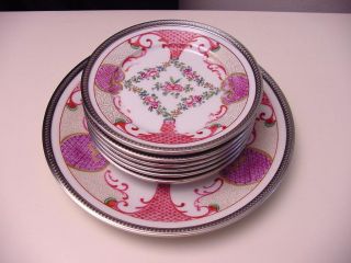 Porcelain Dessert Service Pillivuyt with Hallmarked Silver Rims