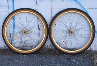 Old School 26 BMX Wheels Gold Ukai Rims SR Hubs Cheng Shin Snakebelly