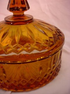 Vintage Depression Glass Amber Covered Candy Dish