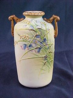 C1890 Nippon Floral Moriage Handled Vase A Sweetheart