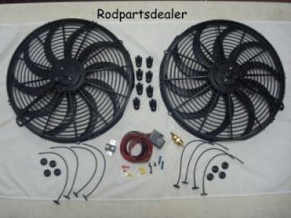 16 Dual Electric Fan w/ 180 Degree Thermostat Relay Kit & Mounting