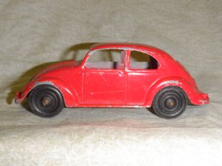 Vintage Old Red Tootsie Toy VW Bug Beetle Oval Window Volkswagen Metal