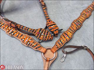 Western Orange Zebra Hairon Leather Bridle Headstall Breast Collar