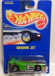 HOT WHEELS BLUE CARD #182 SHADOW JET GREEN W/ YELLOW TAMPOS MINT  ON