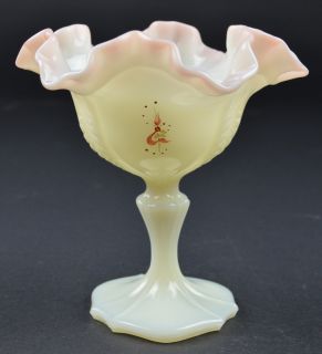 Fenton Art Glass Hand Painted Ruffle Top Compote Signed P. Miller