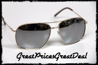 Gold Rim Aviator Sunglasses Flat Bottom Rim Pair Mirror Lens Free Fast