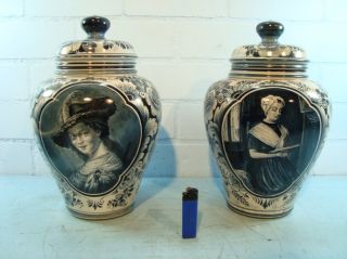 Gorgeous Pair of Blue Delft Ginger Jars Handpainted Royal Bonn Germany