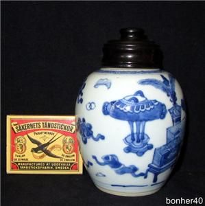 Wonderful Antique Blue White Chinese Kangxi Period Porcelain Teacaddy