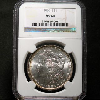 1886 P Morgan Silver Dollar NGC MS64 Rainbow Rim If