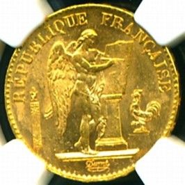 1893 FRENCH ANGEL GOLD COIN 20 FRANCS * NGC CERTIFIED GENUINE & GRADED