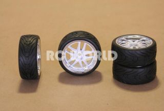 Tires White Chrome Lip Wheels Rims Package Kyosho Tamiya HPI