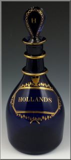 Splendid 18th Century Blown Cobalt Blue Glass Hollands Liquor Bottle