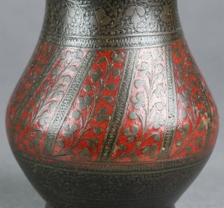 Stunning Antique Asian Indian Enameled Bronze Vase 19th C