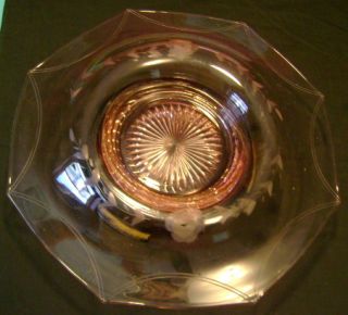 Depression Pink Etched Glass Rolled Edge Bowl Stand