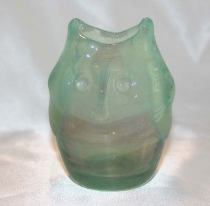 Signed Vintage Dominick Labino Green Owl Shaped Vase 1972