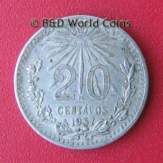1937 20 Centavos Silver 19mm Mexican Collectable Coin KM 438