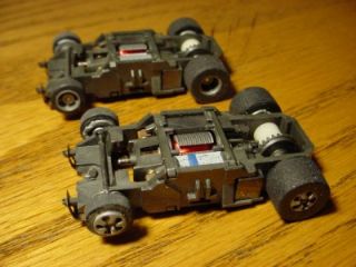 Two 440x2 Narrow Indy Type Tyco Mattel HO Slot Car Chassis