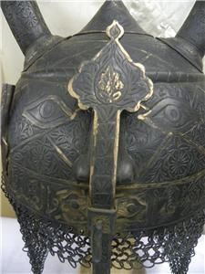 Old Ottoman Turkish Persian Battle Warrior Helmet Moon Star Caligraphy