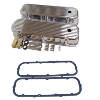 Pre 86 BBC Tall Finned Polished Aluminum Valve Covers with Rubber