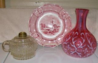 C1890s Northwood Cranberry Red Opalescent Glass Spanish Lace Water