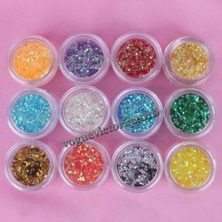12 Farben Hexagon Glitter Pailletten im Set DIY Nail Art Nagel