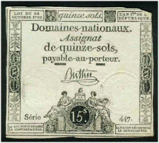 Frankreich, Assignat 15 Sols 24. Okt. 1792