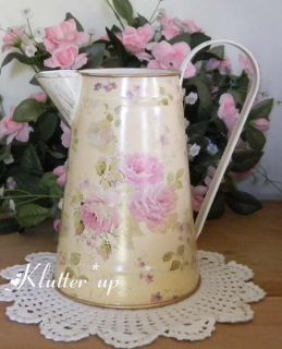 Chic Victorian Shabby Rose Roses TIN PITCHER VASE Pink