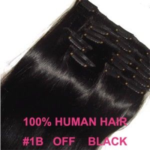 24INCH 60CM CLIP IN HUMAN HAIR EXTENSIONS OFF/NATURAL BLACK #1B 120g