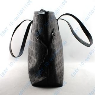 Womens Large Skull Print Black Faux Leather Shoulder Bag Handbag