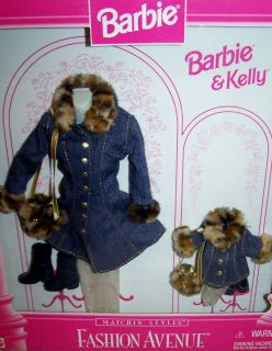 Barbie & Kelly Fashion Avenue Matchin Styles Jeans Coat Leopard Fur
