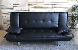Lounge Sofa Schlafsofa Schlafcouch M48, PU Kunstleder, schwarz, creme