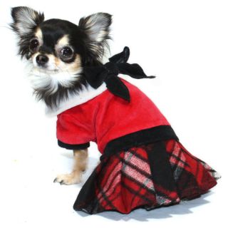 Hip Doggie School Girl Red Velvet Plaid Dress   Jumper for Dogs	   Clothing & Accessories   Dog