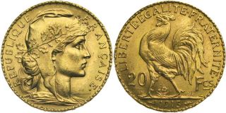 C100 Frankreich 20 Francs 1913 Dritte Republik 1870 1940 Gold