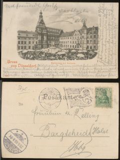 DÜSSELDORF Markttag auf Marktplatz FLAGGENSTEMPEL 1903