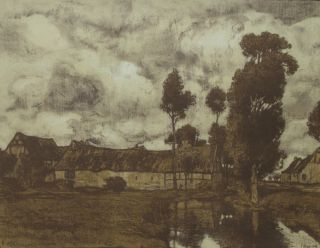 Franz Xaver Hoch Lithographie Village in the Eifel. 1903.