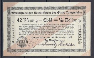 SELTEN STADT LANGENSALZA   42 Goldpfennig v.30.11.1923, mit 2 FUS u