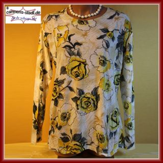 Tunika Shirt Hemd langarm Gr. 46 gelb creme mehrfarbig Flower
