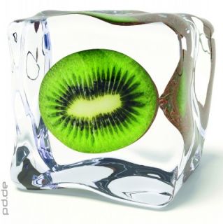 Glasbild Iced Kiwi Eiswürfel Obst Küchendekoration 20x20 cm