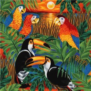 bunte tropische Vögel Stoff mit Papagei Robert Kaufman 