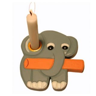 Holz Geburtstagskerzenhalter Elefant handbemalt Kerzenhalter